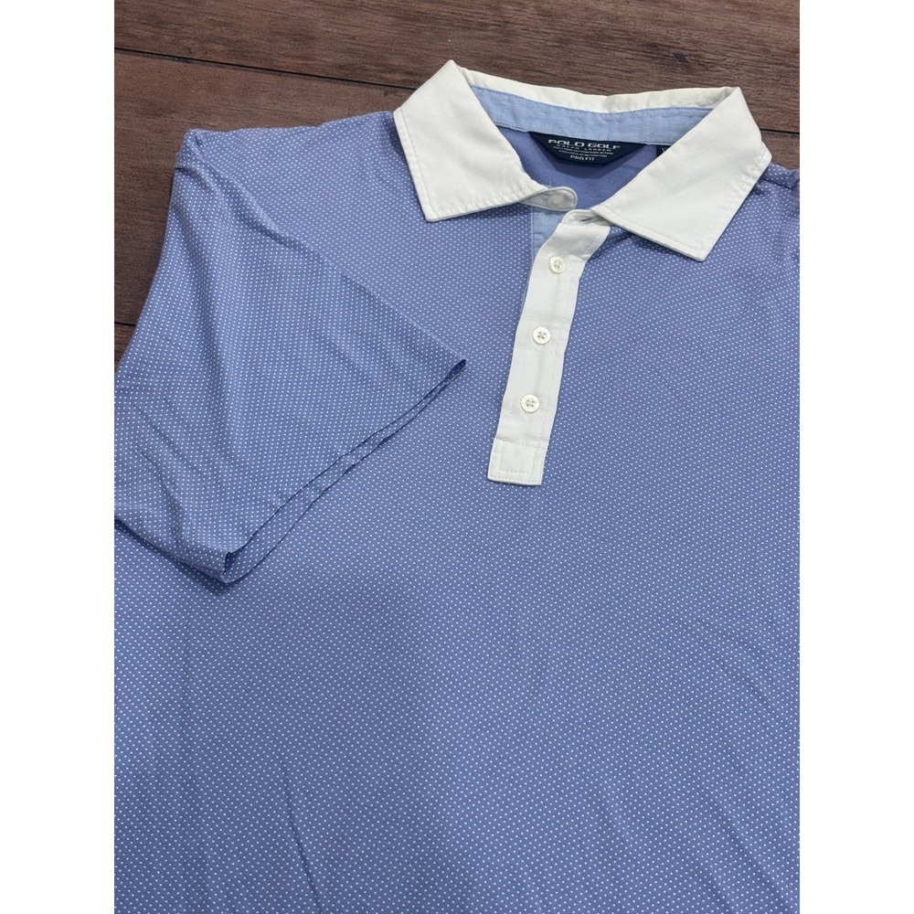 Polo Golf Ralph Lauren Mens XXL Blue White Polka Dot Pima Cotton Pro Fit Polo